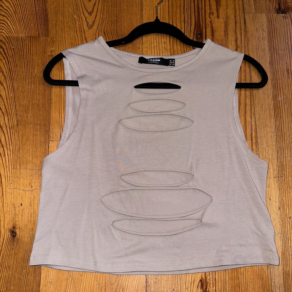 NWOT Jaded London Beige Slash Distressed Cotton Tank Top - Picture 3 of 9